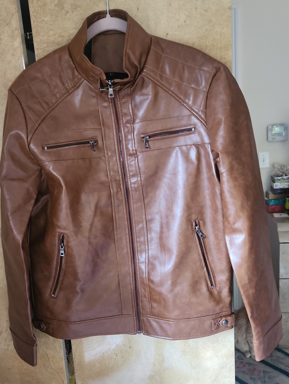 New-Men's Brown Lambskin Zip-Up Bomber Jacket